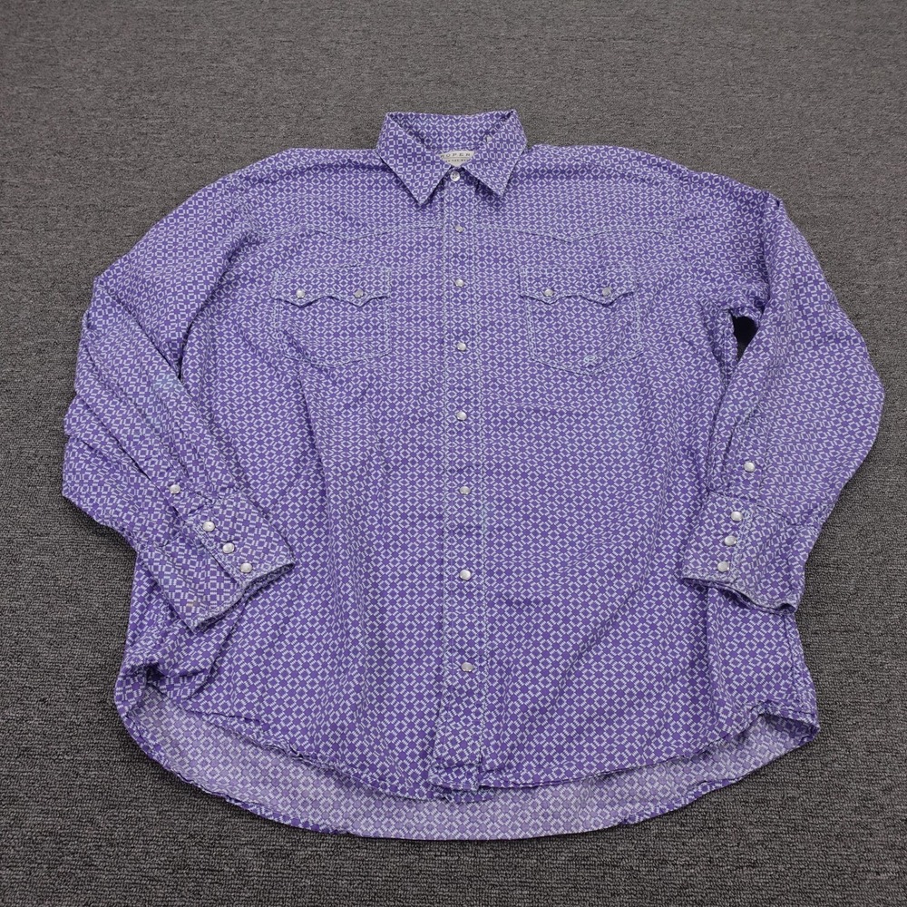 Roper Shirt Mens XL‎ Purple Geometric Long Sleeve Western Snap Cotton Casual
